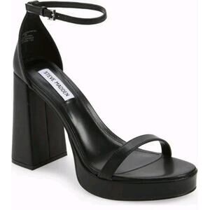 Steve Madden Shoes 7 1/2 7.5 Black Leather Veronika Platform Block Heel Sandals